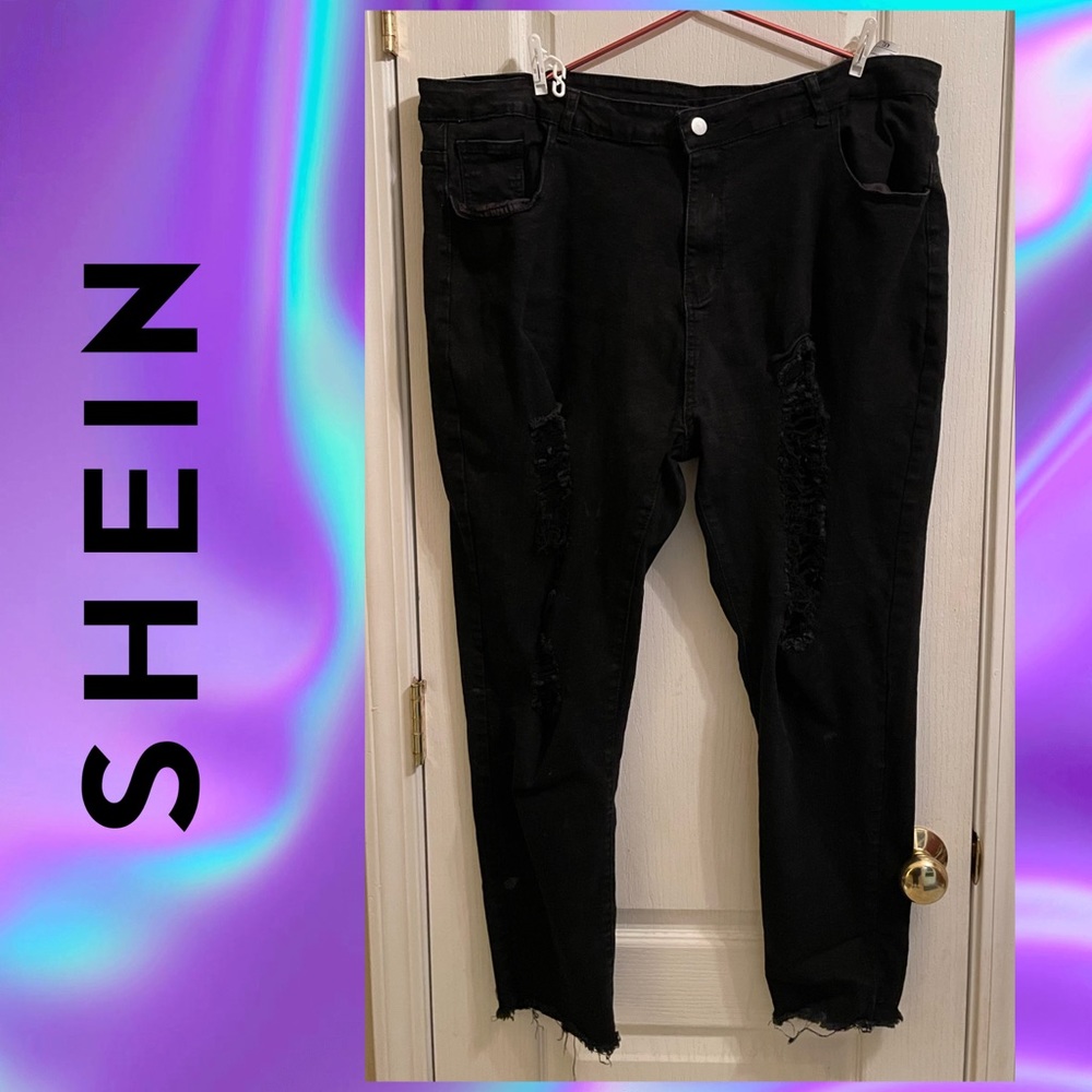 Shein 4x distressed black stretch jeans